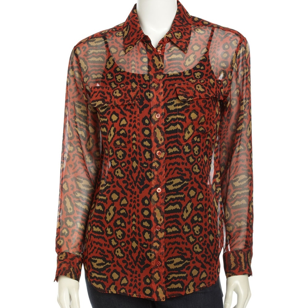 NWT EQUIPMENT Signature Sheer Animal Print Shirt – Chic & Trendy Silk Blouse